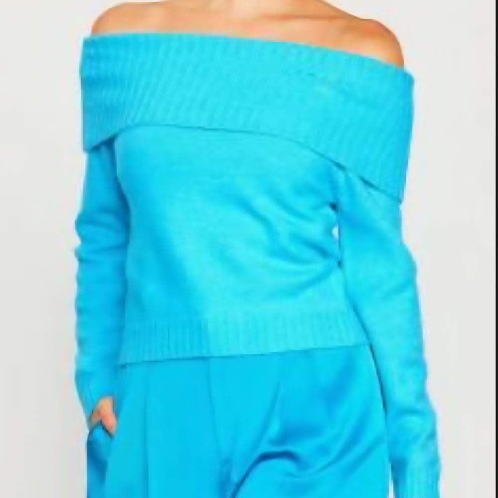 Skies Are Blue Women's Off-Shoulder Blue Sweater